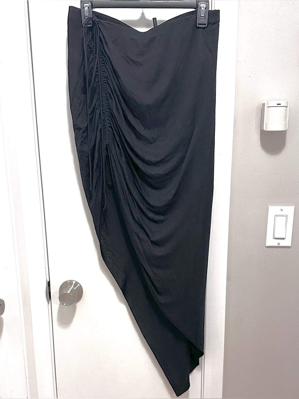 Helmut Lang Asymmetrical Drawstring Ruched Black Midi Skirt M Stretch